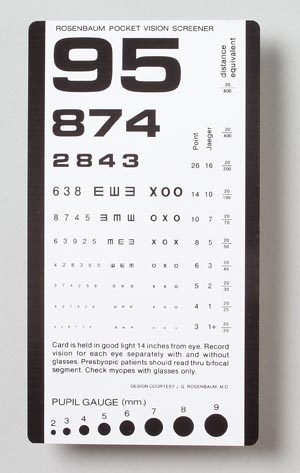 [3053] Pocket Eye Chart, Use at 14", Provides 20/800 Distance, Laminated Plastic