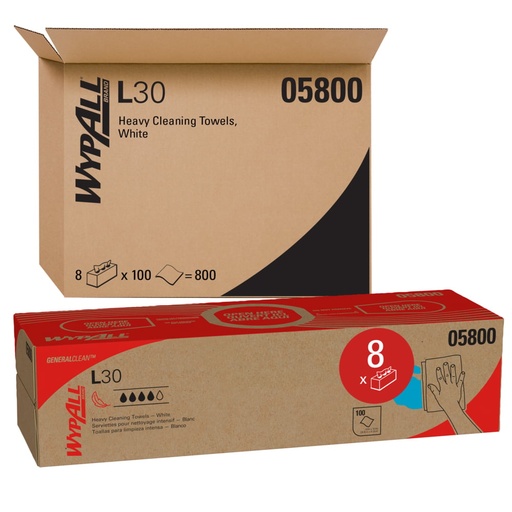 [05800] WYPALL L30 Towels, 16.4" x 9.8", White, Pop-Up Box, 100 sheets/bx