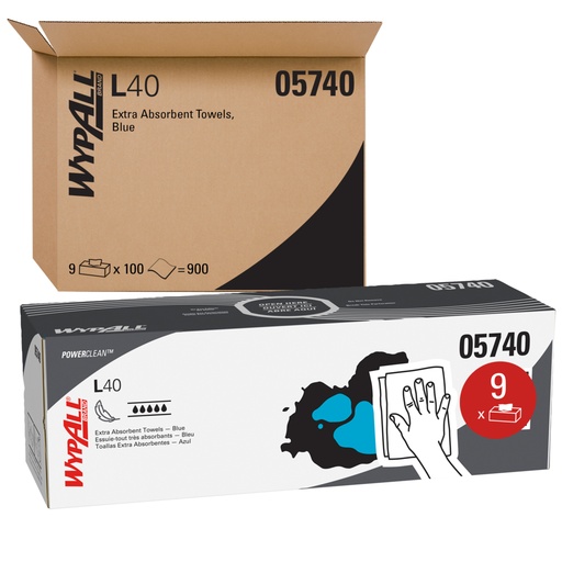 [05740] WYPALL L40 Wipers, in Pop-Up Box, 16.4" x 9.8", Blue, 100 wipes/ctn, 9 ctn/cs