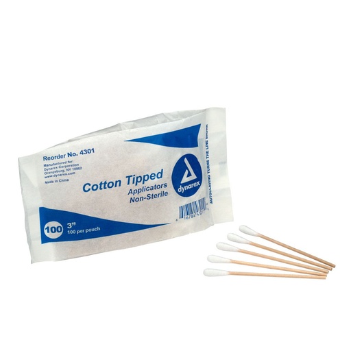 [25-400] First Aid Only 3 inch Non-Sterile Wood Shaft Cotton Tipped Applicator, 100/Bag