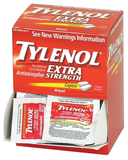 [40900] First Aid Only 500 mg Tylenol Extra Strength Acetaminophen Caplet, 100/Box
