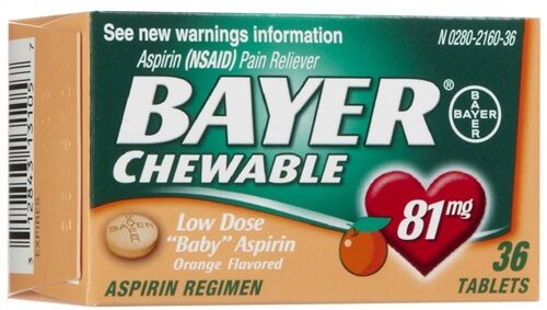 [20-132] First Aid Only Bayer 81mg Orange Flavored Chewable Aspirin, 36/Bottle