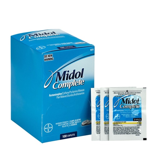 [90751] First Aid Only Midol Complete Caplet, 100/Box