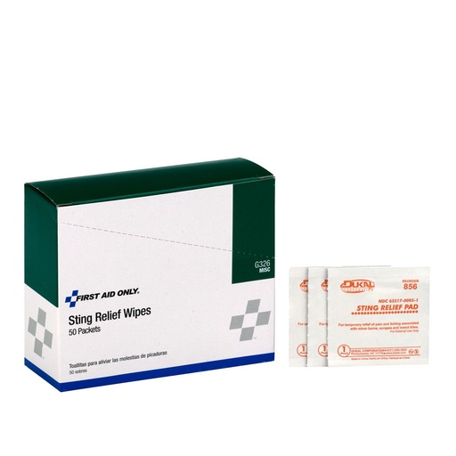 [G326] First Aid Only Sting Relief Wipe, 50/Box