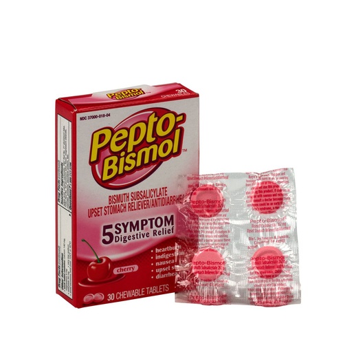 [51025] First Aid Only 262 mg Pepto Bismol Chewable Tablet, 30/Box