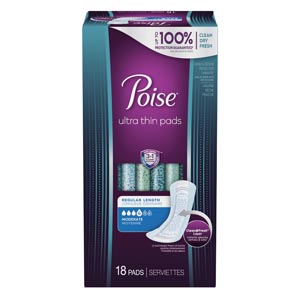 [51396] Kimberly-Clark Consumer Poise Pads, Ultra Thin, Moderate Absorbent, 18/pk, 4 pk/cs
