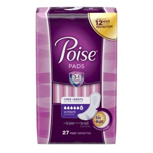 [33593] Kimberly-Clark Consumer Poise Pads, Ultimate, Long, 27/pk, 4 pk/cs