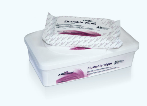 [A40008] AMD-Medicom Flushable Wipes, Spunlace, Premoistened, 9" x 13", Soft Pack, 60/pk, 8 pk/cs