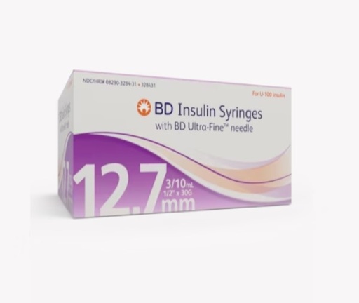 [328431] BD, Insulin Syringes w/Ultra-Fine Needle 12.7mm x 30G 3/10 mL/cc