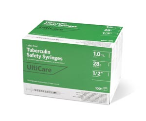 [63002] UltiMed, Inc. Safety Syringe, Fixed Needle, Tuberculin, 1mL, 28G x ½"