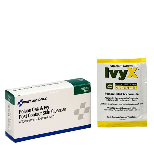 [91083] First Aid Only IvyX Poison Oak and Ivy Post-Contact Cleanser Towelette, 4/Box