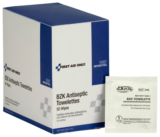 [H307] First Aid Only BZK Antiseptic Wipe, 50/Box