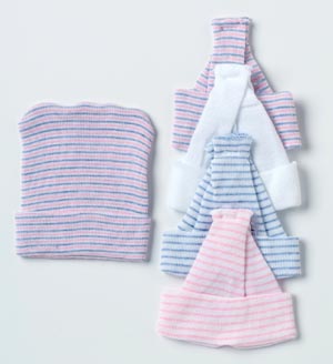 [80015] Albahealth, LLC Single-Ply Infant Cap, White, Pink, Blue Stripe, Bulk