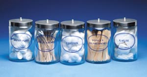 [4010] Flint Glass Jars, Blue Imprint, Stainless Steel Lids, 7"H x 4¼"Dia, 5/bx