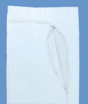[907] Busse Hospital Disposables, Inc. Post Mortem Bag, White, Curved Zipper, 3 White Tags