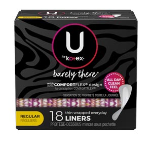 [41394] Kimberly-Clark Consumer U by Kotex® Barely There® Liners, Thin, 18/pk, 24 pk/cs