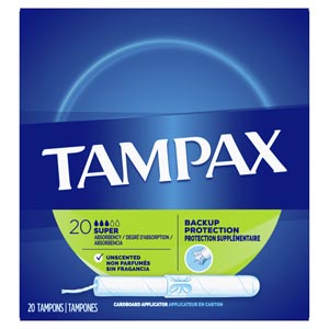 [7301038012] Tampax Super Absorbency Tampons, Unscented, 20/bx, 24 bx/cs