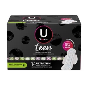 [51752] U by Kotex® Super Premium Pad, Ultra Thin, with Wing, Teen, 14/pk, 4 pk/cs