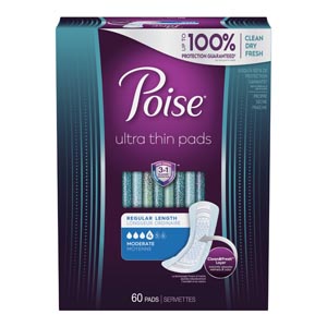 [51397] Poise Pads, Ultra Thin, Moderate Absorbent, Regular, 60/pk, 3 pk/cs