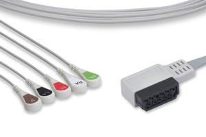[10089] ECG Telemetry Leadwire, 5 Leads Snap, Philips Compatible w/ OEM: M4725A, 350-0173-03