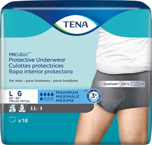 [73530] Protective Underwear, Men, Large, 45" - 58" Hip Size, Grey, 18/pk, 4 pk/cs