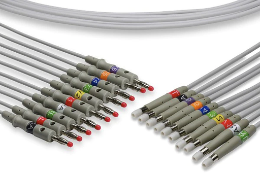 [LWA10-LB0] EKG Leadwire, 10 Leads Banana, 4ft, Gray, Welch Allyn Compatible OEM: 401129