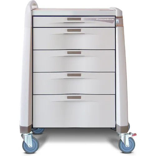 [AM-PT-STD-KEY] Capsa Avalo Key Lock Standard Procedure/Treatment Medical Cart with (1) 3 inch/(3) 6 inch/(1) 10 inch Drawers, Light Creme and Dark Creme