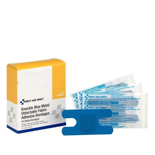 [G174] First Aid Only Metal Detectable Fabric Knuckle Bandage, Blue, 40/Box