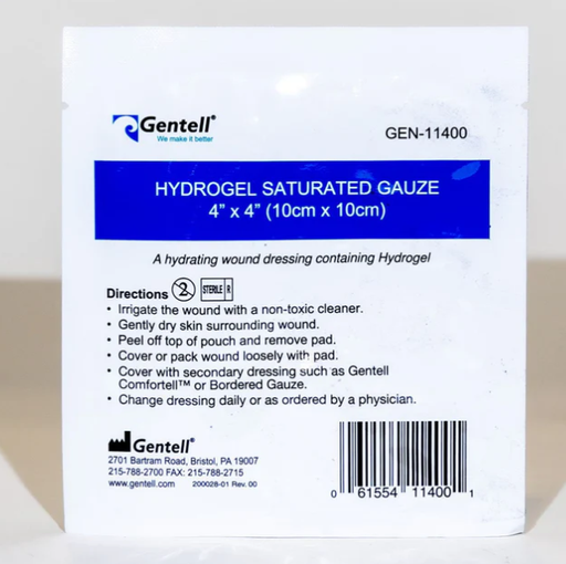 [GEN-11400] Gentell Hydrogel, Saturated Gauze, 4" x 4"30/cs