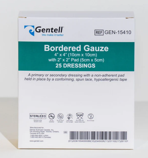 [GEN-15410] Gentell Bordered Gauze, 4" x 4", Dressing, 100/cs