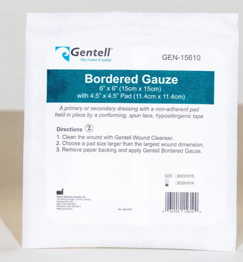 [GEN-15610] Gentell Bordered Gauze, 6" x 6", Dressing, 50/bx