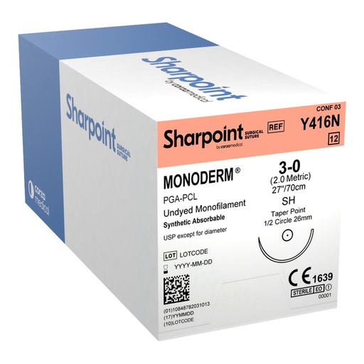 [Y416N] Surgical Specialties Sharpoint Plus 3-0 27 inch Monoderm Suture with Needle and Undyed, 12 per Box