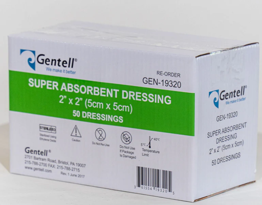[GEN-19320] Gentell Super Absorbent Dressing, 2" x 2", 50/bx
