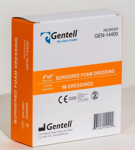 [GEN-14400] Gentell Bordered Foam, 4"x4", Dressing, 50/cs
