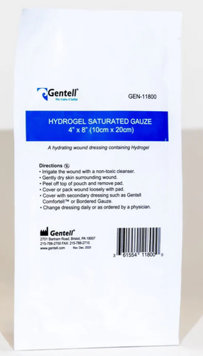 [GEN-11800] Gentell Hydrogel Saturated Gauze, 4" x 8", 30/cs