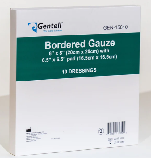 [GEN-15810] Gentell Bordered Gauze, 8" x 8", Dressing, 100/cs