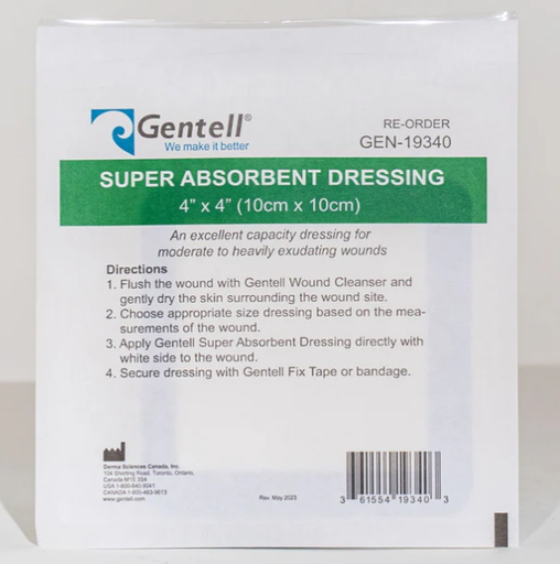 [GEN-19340] Gentell Super Absorbent Dressing, 4" x 4", 50/bx