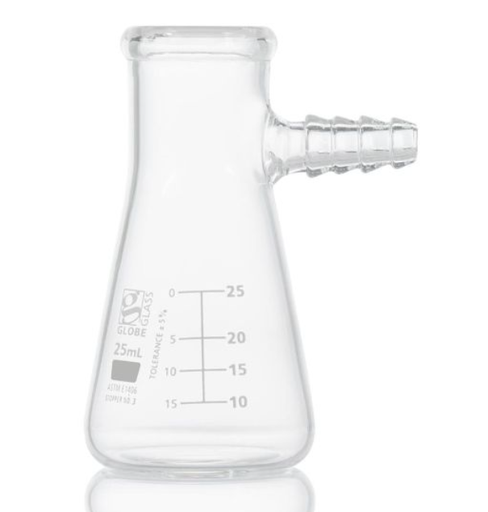 [8450025] Flask, Filter, Globe Glass, 25mL, Dual Graduations, ASTM E1406, 6/bx