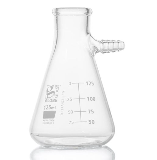 [8450125] Flask, Filter, Globe Glass, 125mL, Dual Graduations, ASTM E1406, 6/bx