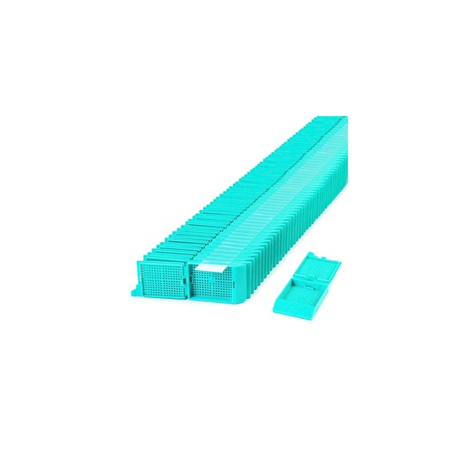 [M506-12T] Unisette Biopsy Cassette, Quickload 35° Angle Stack (Taped), Acetal, Aqua, Bulk, 1000/cs