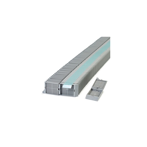 [M506-9T] Unisette Biopsy Cassette, Quickload 35° Angle Stack (Taped), Acetal, Gray, Bulk, 1000/cs