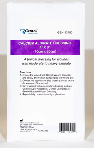 [GEN-13480] Gentell Calcium Alginate, 4" x 8", Dressing, 50/cs