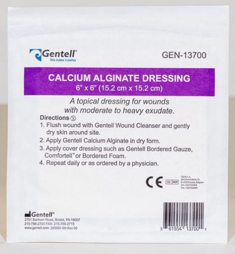 [GEN-13700] Gentell Calcium Alginate, 6" x 6", Dressing, 50/cs