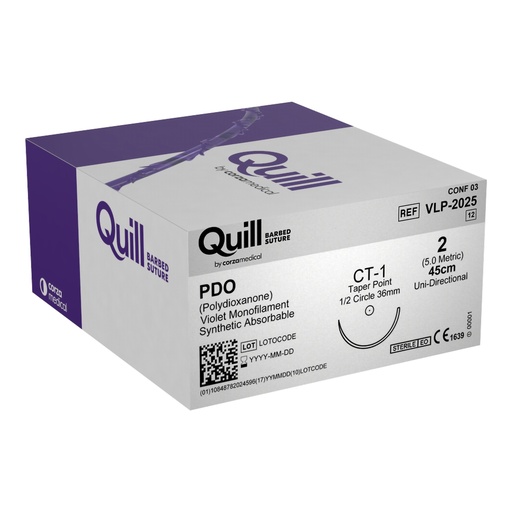[VLP-2025] Surgical Specialties Quill 2 45 cm PDO Suture with Needle and Violet, 12 per Box