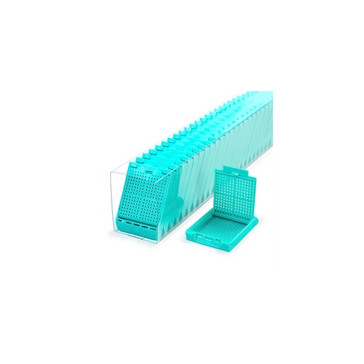 [M510-12SL] Slimsette Biopsy Cassettes in Quickload Sleeves, Aqua, 75/sleeve, 10 sleeve/cs