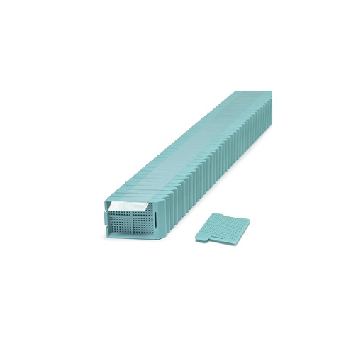 [M518-12T] Swingsette Biopsy Cassette, Quickload 45° Angle Stack (Taped), Acetal, Aqua, Bulk