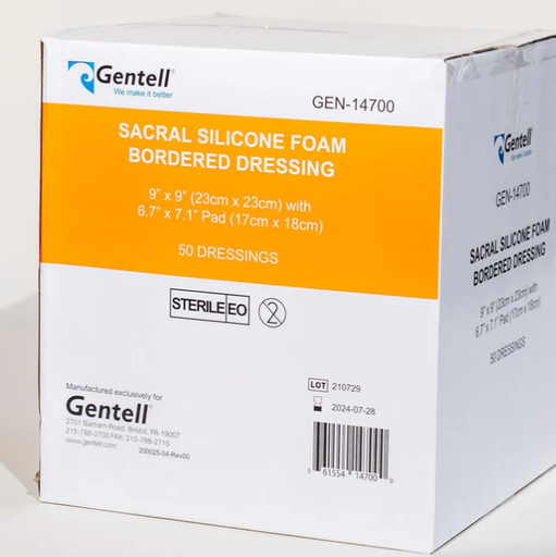 [GEN-14700] Gentell Silicone Foam, 9" x 9", Sacral Dressing, 50/cs