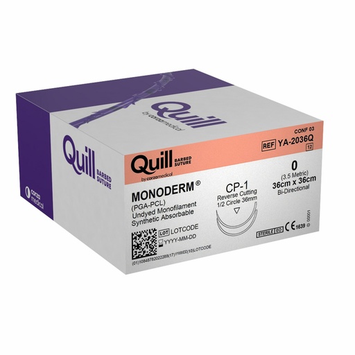 [YA-2036Q] Surgical Specialties Quill 0 36 cm x 36 cm Monoderm Suture with Needle and Undyed, 12 per Box
