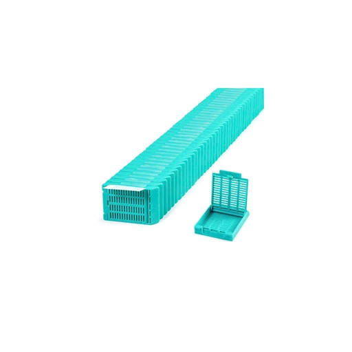 [M509-12T] Slimsette Tissue Cassette, Quickload 45° Angle Stack (Taped), Acetal, Aqua, Bulk
