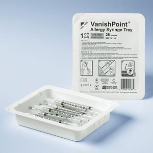 [10134] Allergy Tray, Safety Syringe, 1ml, 27G x 1/2", 25/tray, 40 tray/cs